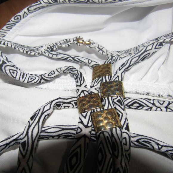 CATALINA Halter Black White Ruffle Swim Top Plus Size XL (16-18) - Picture 5 of 5